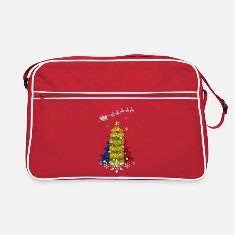 Weihnachtsbaum mit Rumänien-Flagge Retro Tasche