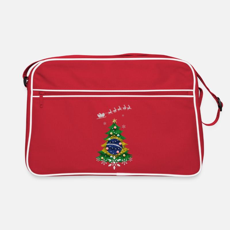 Weihnachtsbaum mit brasilianischer Flagge Retro Tasche