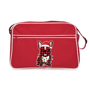 Chien Bouledogue Français Noël Plaid - Sac Retro - rouge/blanc - Devant