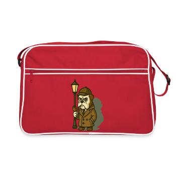 Sherlock Bulldog Detective with Pipe and Lamp - Retro Bag - red/white - Front