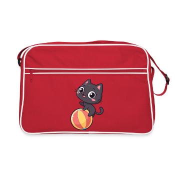 Black Kitten on Beach Ball - Retro Bag - red/white - Front