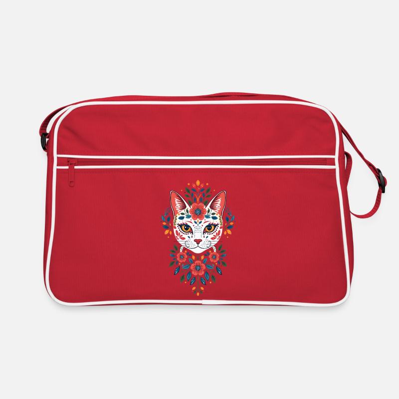 Tête de chat fleur dans le style folklorice Sac Retro