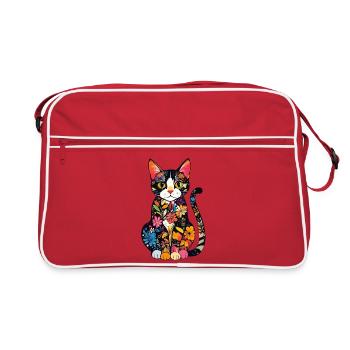 Blütenkatze Farbexplosion - Retro Tasche - Rot/Weiß - Vorne