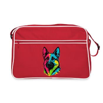 Deutscher Schäferhund-Pop-Art, mehrfarbiges Hundeporträt - Retro Tasche - Rot/Weiß - Vorne