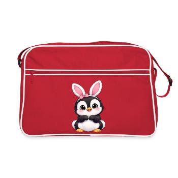 Petit œuf de Pâques avec des oreilles de lapin de lapin, dessin animé pingouin mignon - Sac Retro - rouge/blanc - Devant
