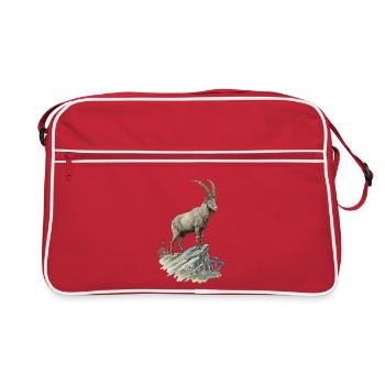 Alpine Capricorn Edelweiss Mountain Animal Nature Motif - Retro Bag - red/white - Front
