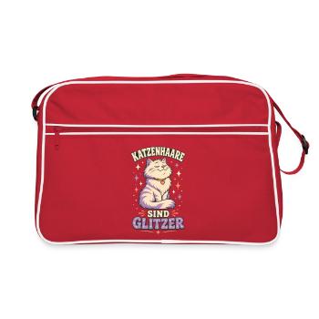Katzenhaare sind Glitzer – Katzen Spruch - Retro Tasche - Rot/Weiß - Vorne