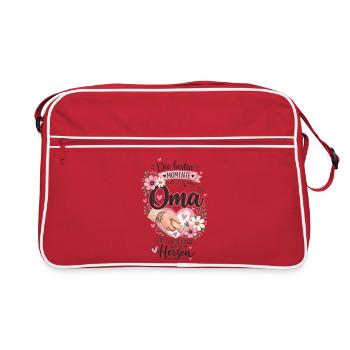 Oma Moments: Liebevolle Hand und Blüten - Retro Tasche - Rot/Weiß - Vorne