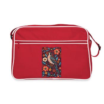Gotische Whimsigoth-Raben-Krähe-Blumenvogelkunst - Retro Tasche - Rot/Weiß - Vorne