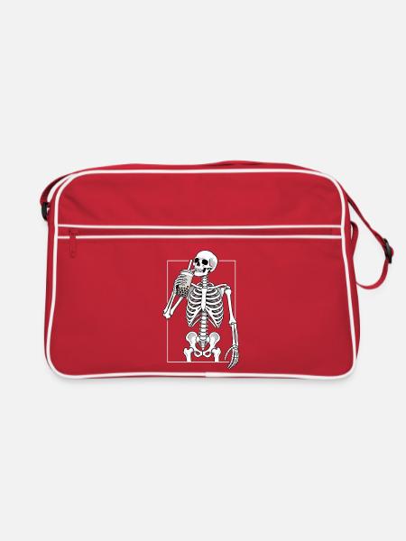 Bubble Tea Pause mit Skelett - Retro Tasche - Rot/Weiß