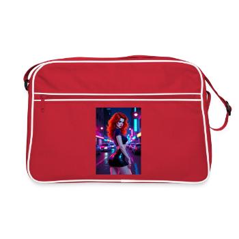 Red-haired neon city last night - Retro Bag - red/white - Front