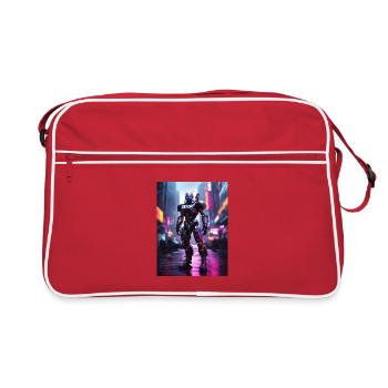 Neon Mecha in Stadtlichtern - Retro Tasche - Rot/Weiß - Vorne