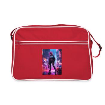 Cyberpunk-Operative in Neonstadt - Retro Tasche - Rot/Weiß - Vorne