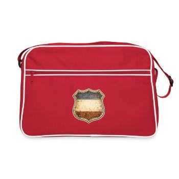 Enseigne vintage avec des rayures bleu-blanc-rouge - Sac Retro - rouge/blanc - Devant