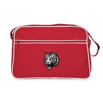 Black White Tiger Head with Orange Eyes - Retro Bag - red/white - Front