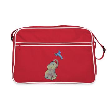 Elefant und blauer Vogel - Retro Tasche - Rot/Weiß - Vorne
