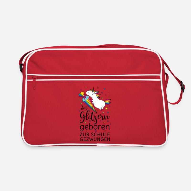 Einschulung Einhorn Zum Glitzern Geboren Schule - Retro Tasche - Rot/Weiß
