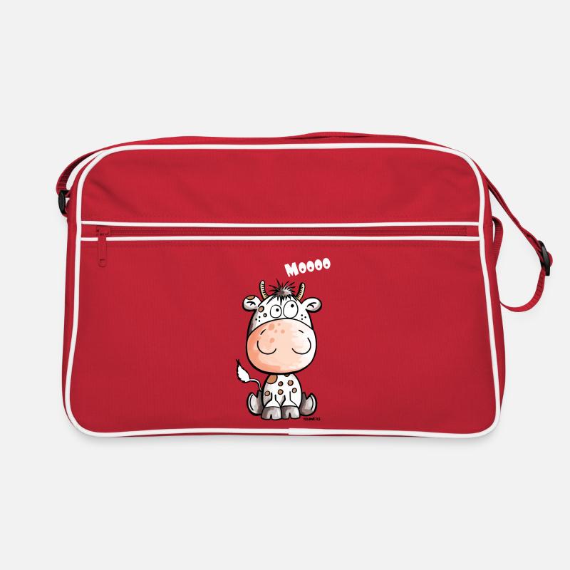 Mooo Kuh - Kalb - Kühe - Tiere - Comic - Fun - Retro Tasche - Rot/Weiß