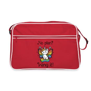 Pas de plan ? Ailez-le ! Chat licorne ailé (coloré) - Sac Retro - rouge/blanc - Devant
