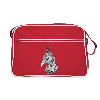 Majestic peacock with flower crown - Retro Bag - red/white - Front