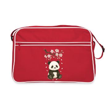 Panda, Pandabär, Japanisch, Kirschblüten - Retro Tasche - Rot/Weiß - Vorne