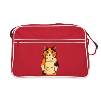 Entzückende Calico Katze in Schürze, Liebe Katzen - Retro Tasche - Rot/Weiß - Vorne