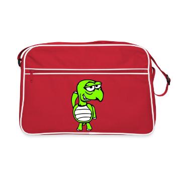 turtle mischievous funny silly shame cheeky - Retro Bag - red/white - Front