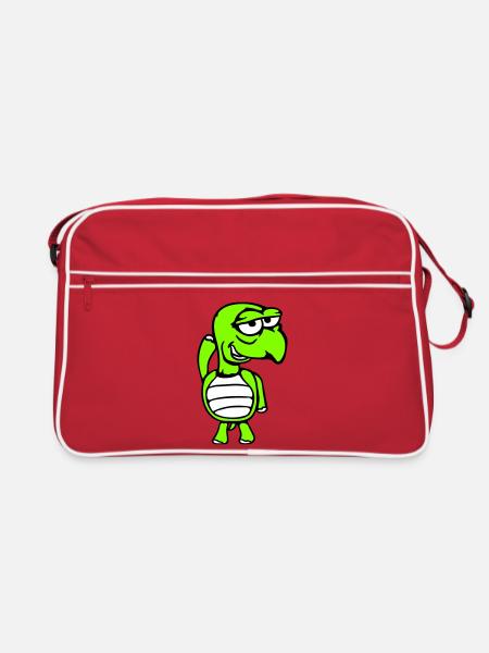 Schildkröte verschmitzt lustig albern Scham frech - Retro Tasche - Rot/Weiß - Vorne