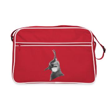 Portrait du vanneau huppé - Tête d’oiseau gris avec couronne de plumes - Sac Retro - rouge/blanc - Devant