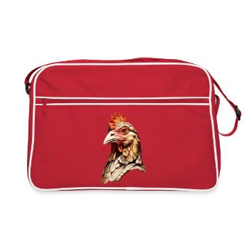 Künstlerisches Hühnerkopf Porträt - Retro Tasche - Rot/Weiß - Vorne