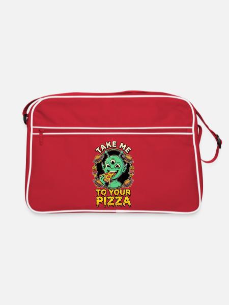 Take Me To Your Pizza Alien - Retro Tasche - Rot/Weiß - Vorne
