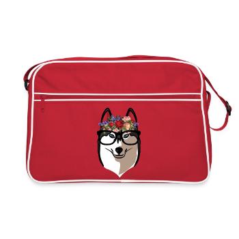 Adoratrice de la mère du chien en couronne de husky sibérien - Sac Retro - rouge/blanc - Devant