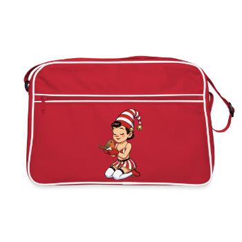 Gnom-Mädchen mit Rotkehlchen - Retro Tasche - Rot/Weiß - Vorne
