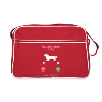 Sussex Spaniel Dog Calling Dog Mom Dog Dad - Retro Bag - red/white - Front