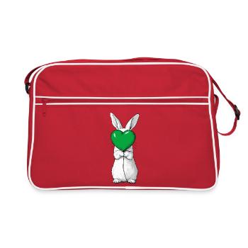 Illustration mignonne de lapin tenant un cœur vert - Sac Retro - rouge/blanc - Devant