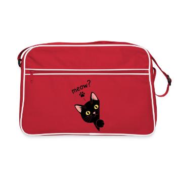 Curious black cat on the edge of Meow! - Black Ca - Retro Bag - red/white - Front