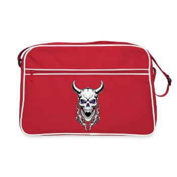 Crâne Démon Cornu Totem Flammes Yeux Violets - Sac Retro - rouge/blanc - Devant
