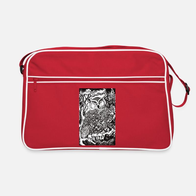 Nachtwald Eulenillustration Retro Tasche