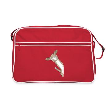 Cheerful llama looking around the corner - Retro Bag - red/white - Front