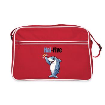 Shark Five | Funny cartoon shark with high five - Retro Bag - red/white - Front