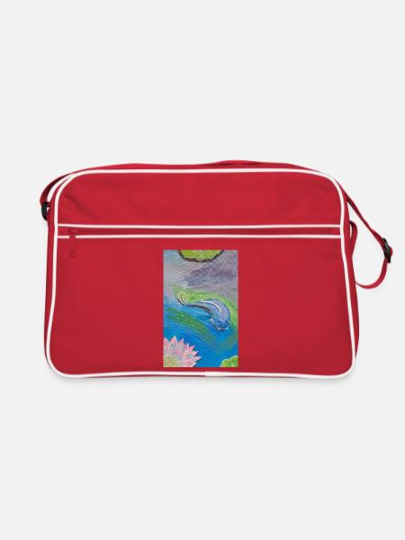 Blue tropical fish over lotus - Retro Bag - red/white - Front