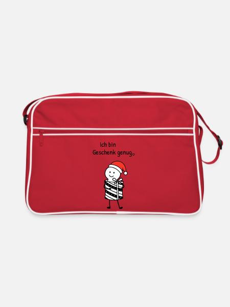 Ich bin Geschenk genug | Weihnachtshumor mit Figur - Retro Tasche - Rot/Weiß