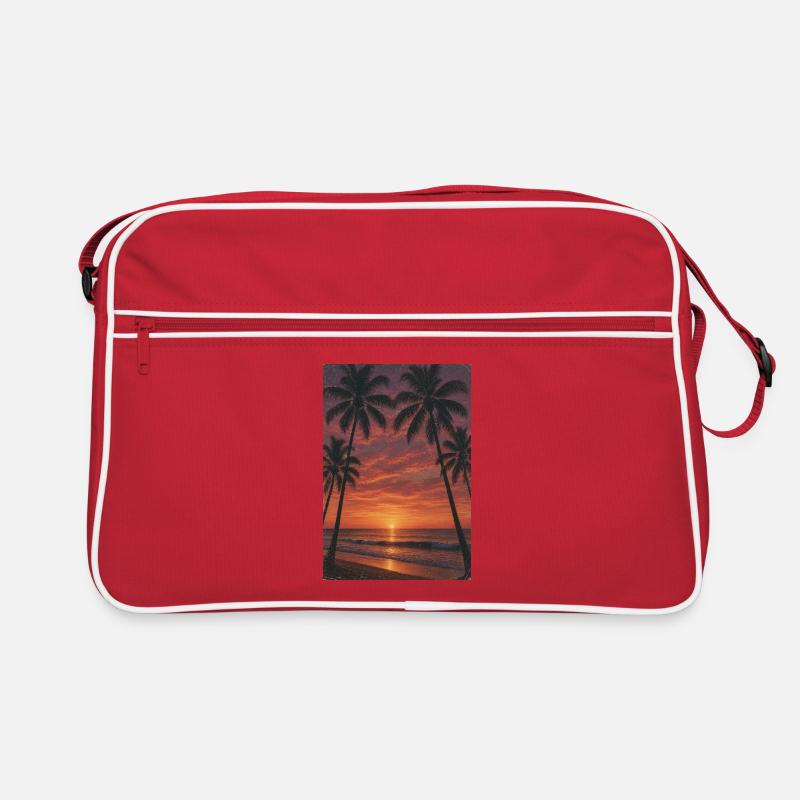Coucher de soleil sur la plage de palmiers Sac Retro