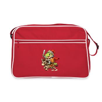Dinosaur Knight Riding Donkey - Retro Bag - red/white - Front