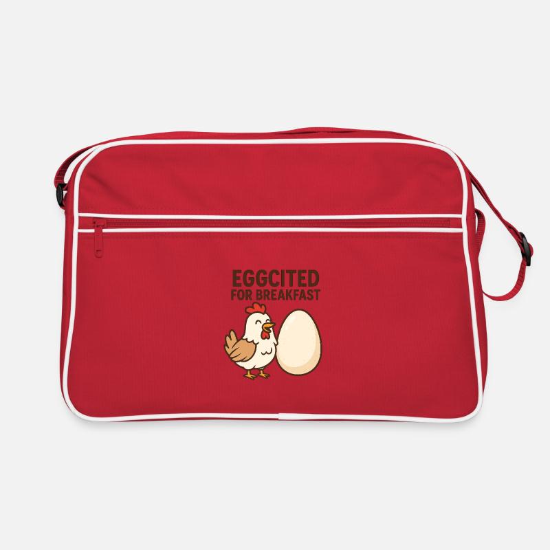 Eggcited für Frühstücks-Hühnchen-Design - Retro Tasche - Rot/Weiß