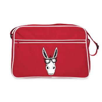 Cool Nerd Donkey With Glasses I Comic Drawing - Retro Bag - red/white - Front