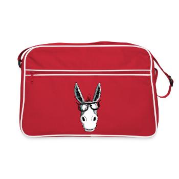 Funny Gray Nerd Donkey With Glasses I Comic - Retro Bag - red/white - Front
