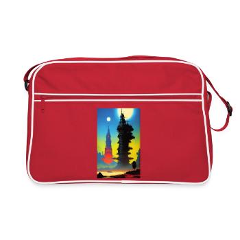 Futuristic skyline with moonlight - Retro Bag - red/white - Front