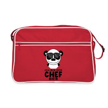 Chef Spruch Anführer Panda Motiv - Retro Tasche - Rot/Weiß - Vorne