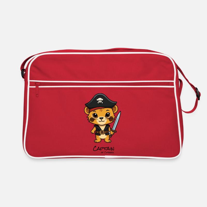 Piratenkätzchen mit Säbel - Retro Tasche - Rot/Weiß